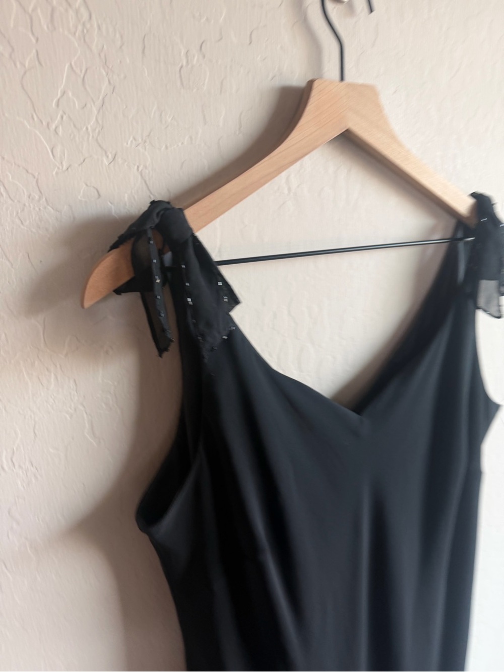 VTG Evan Picone Black Tie Shoulder Slip Dress 16 Chiffon Beaded Glam Flowy - Picture 4 of 8
